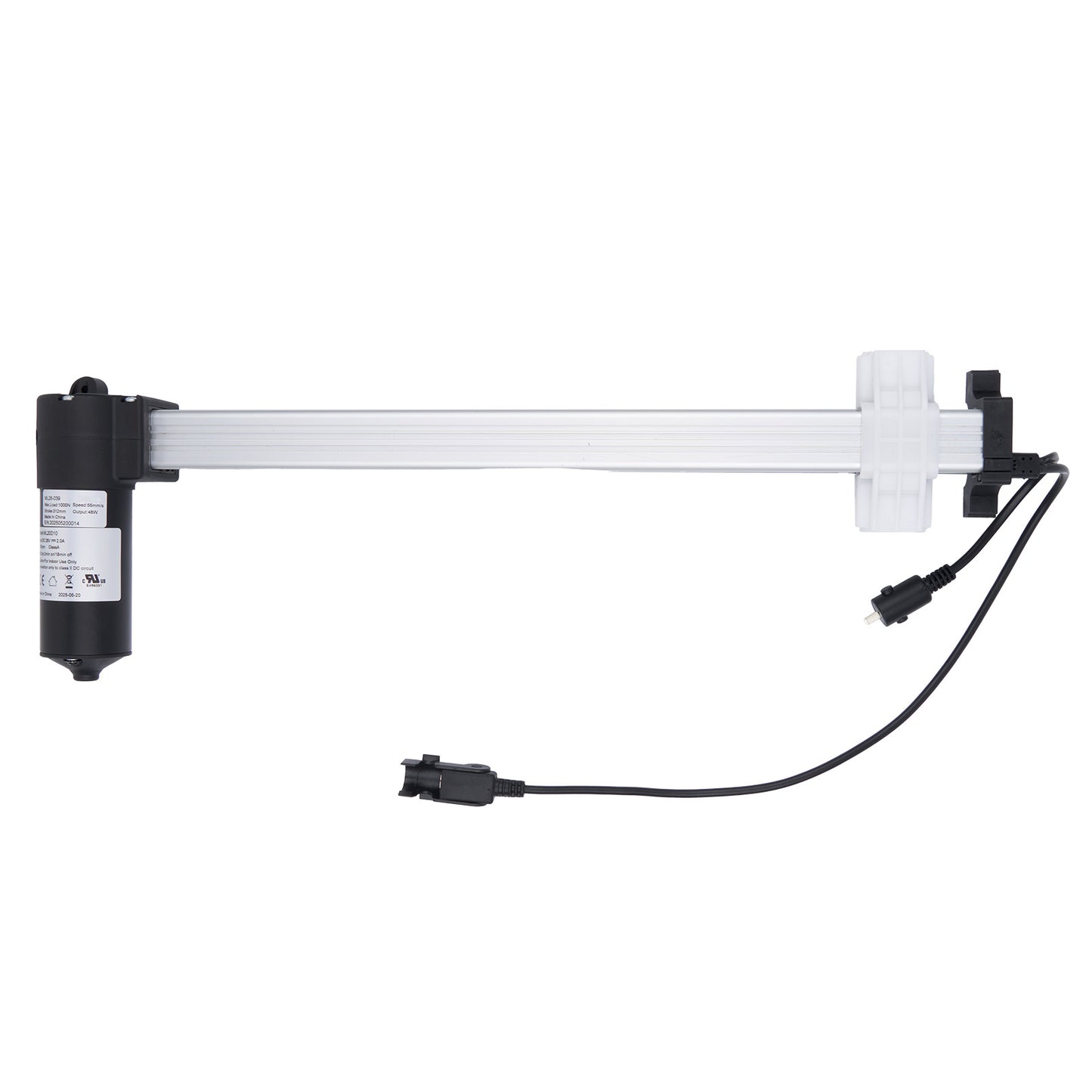 Mechanical arm with a linear actuator on a white background