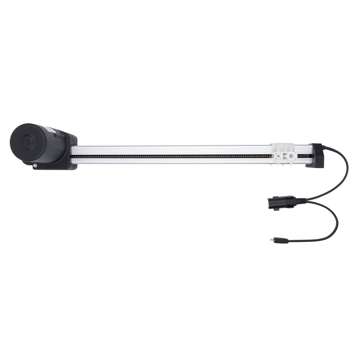 Long, thin electronic device with a cylindrical component on a white background