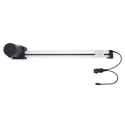 Long, thin electronic device with a cylindrical component on a white background