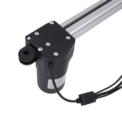 Black actuator with metal rod on a white background