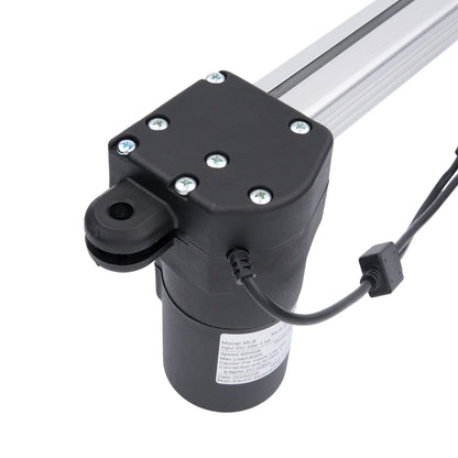 Black linear actuator with cables on a white background