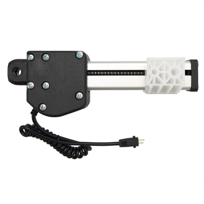 Black and white mechanical component with coiled cable on a white background