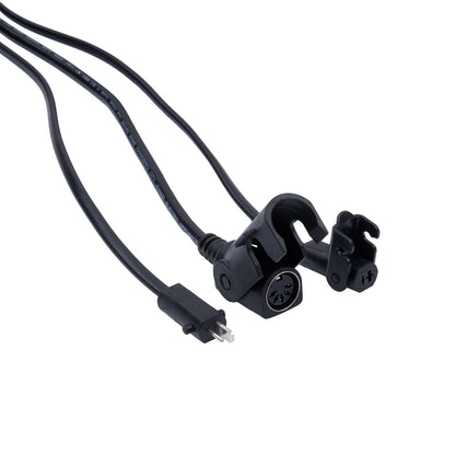 Black audio cable with connectors on a white background