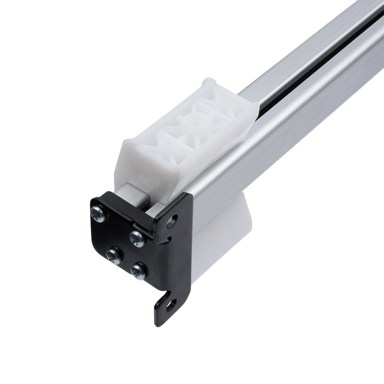 Close-up of a mechanical component with a white and black design on a white background