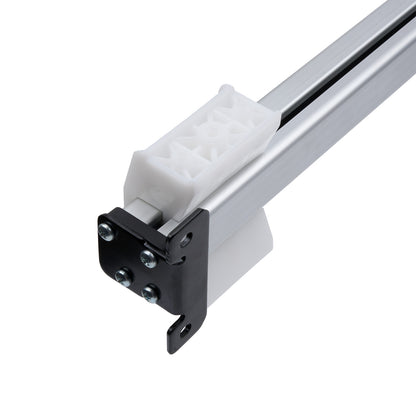 Close-up of a mechanical component with a white and black design on a white background