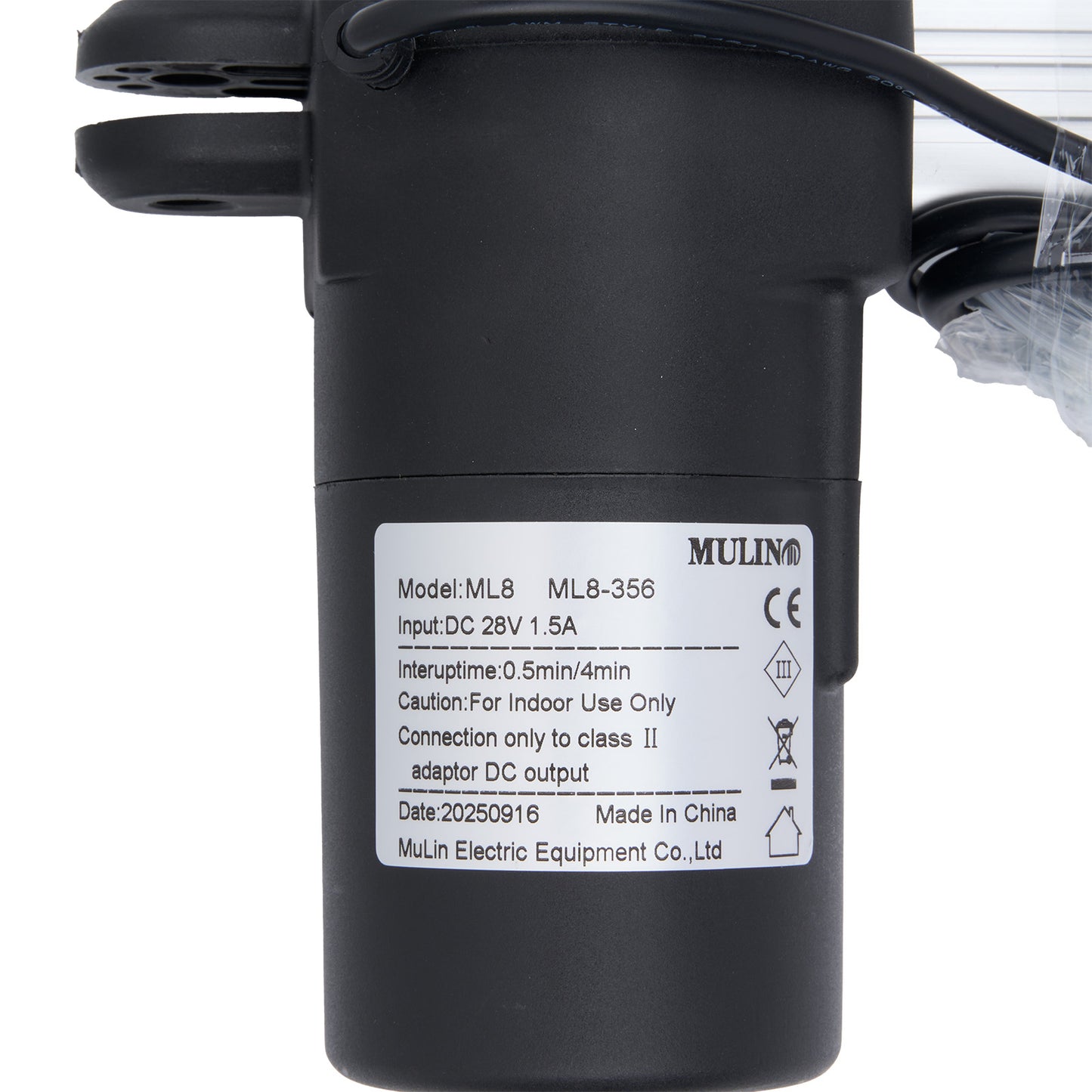 Black electronic device with label on a white background