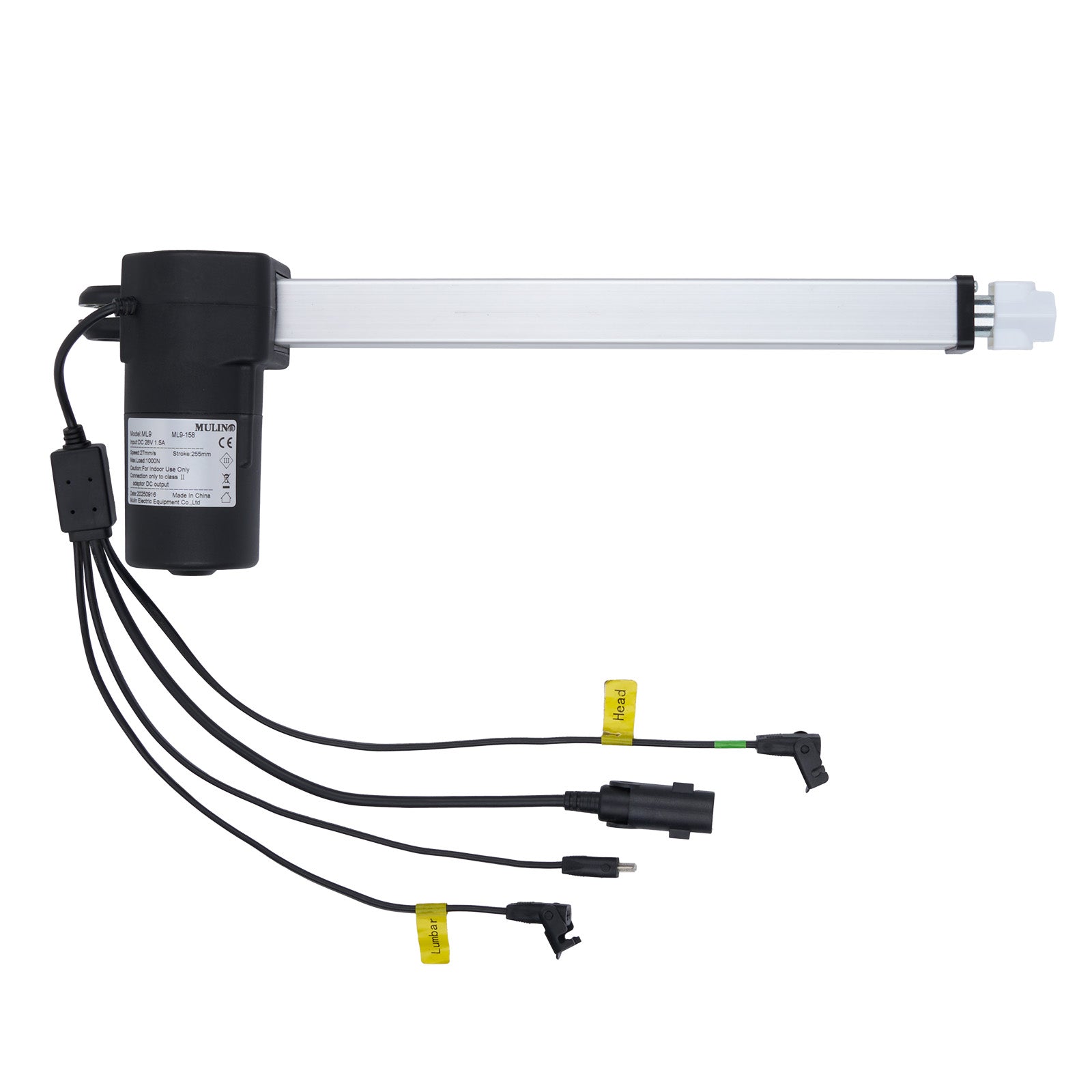Electrical component with multiple wires and connectors on a white background