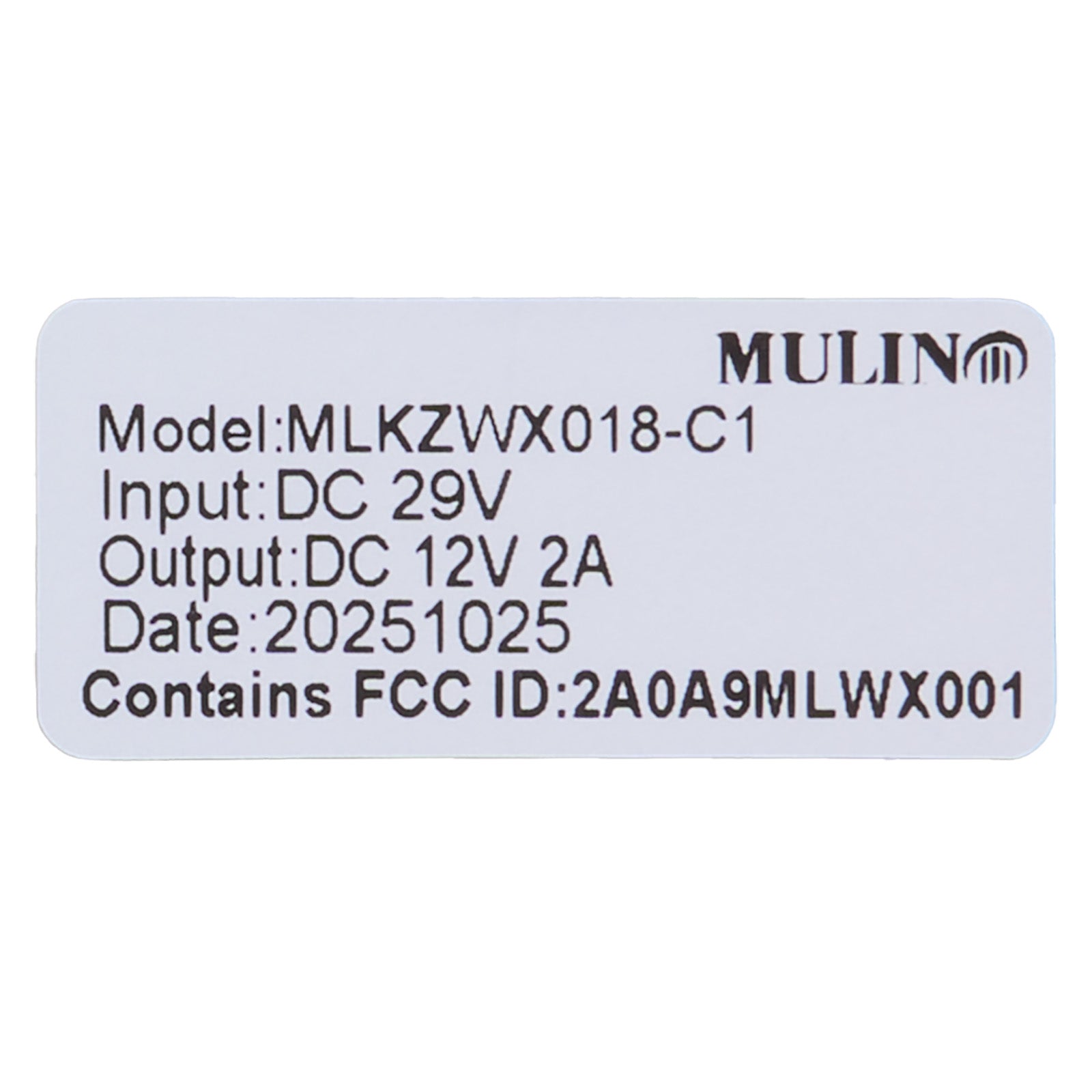 Technical label with specifications on a white background