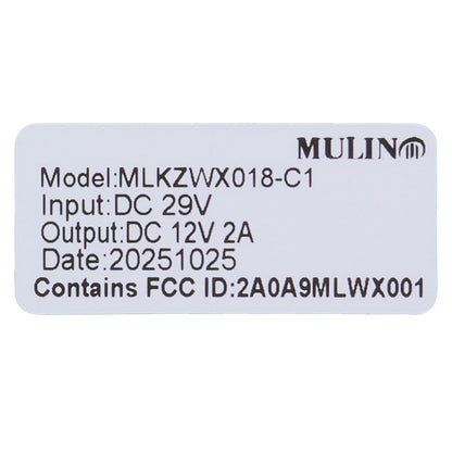 Technical label with specifications on a white background