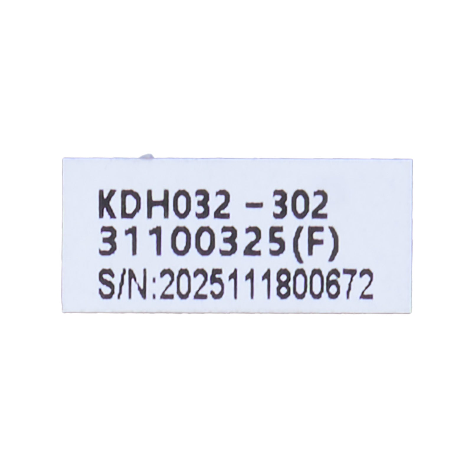 Product label with serial number on a white background