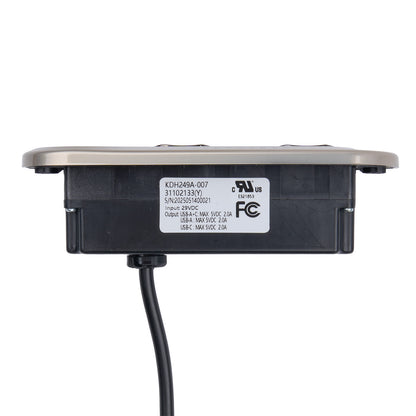 Black electronic device with a label on a white background
