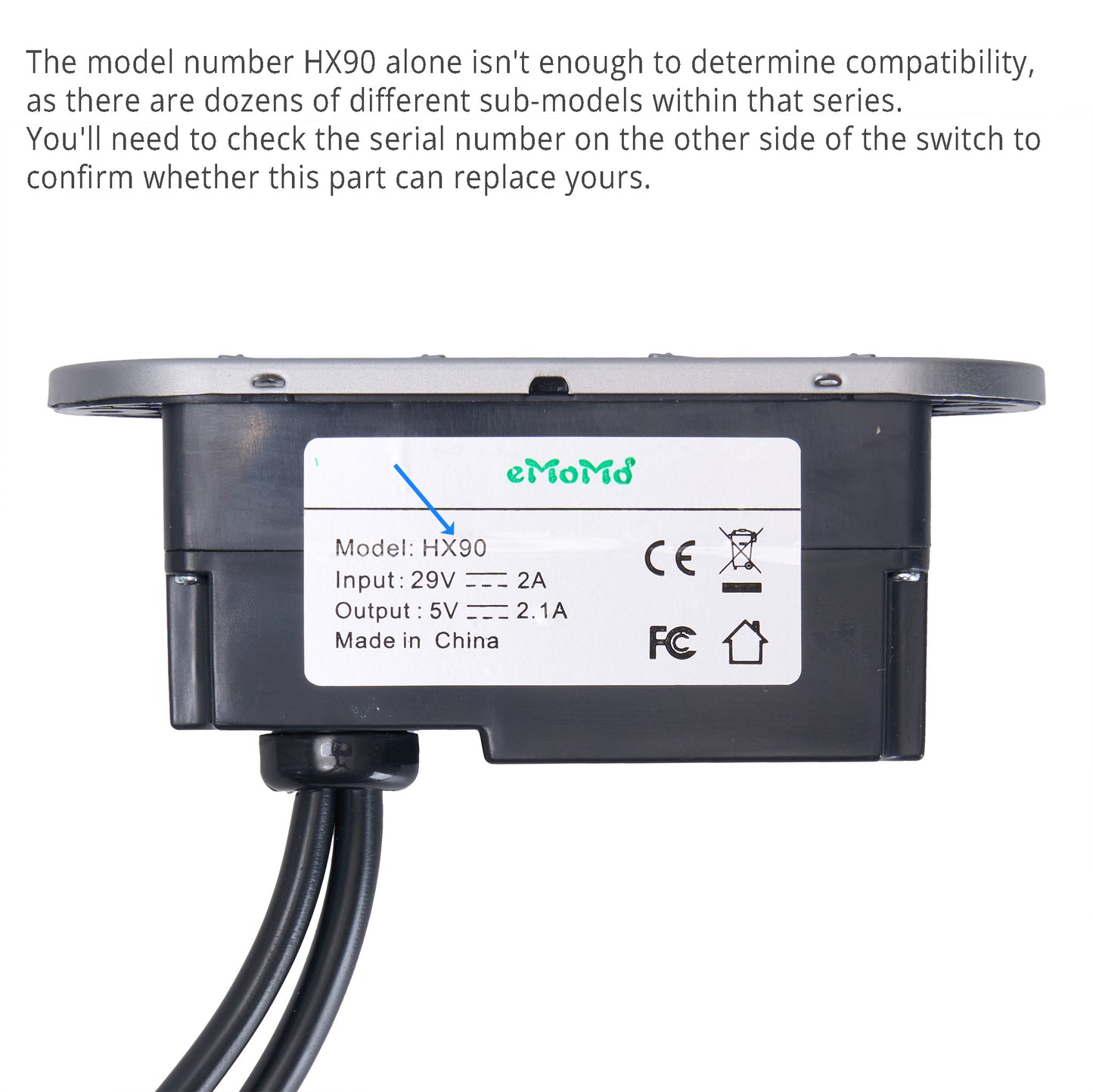 eMoMo HX90HU2CLN / HX90HU2C2LN 5 Button Switch with Type A+C USB Ports and Two Leads