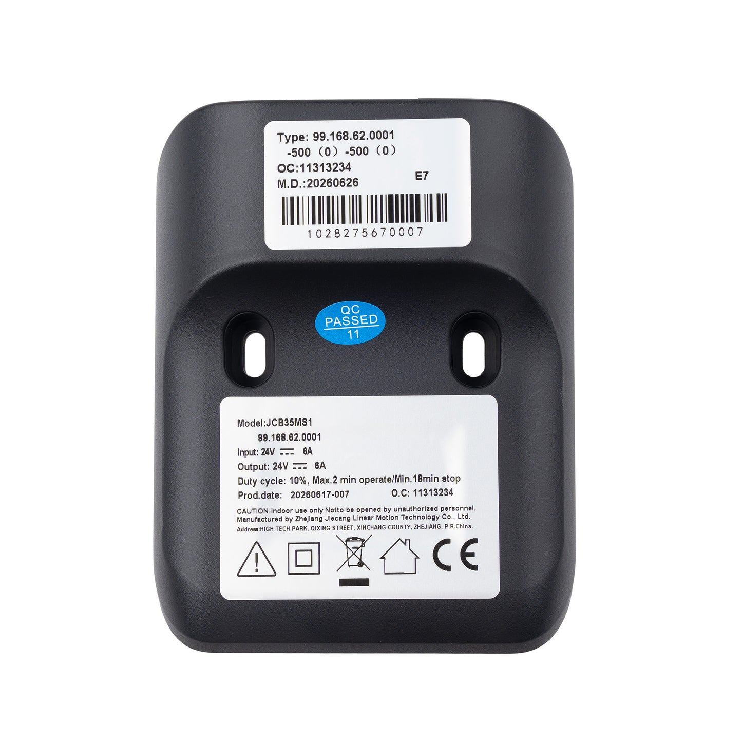 Model number tag of the JCB35MS1 2 Button Controller for Lifting Desk