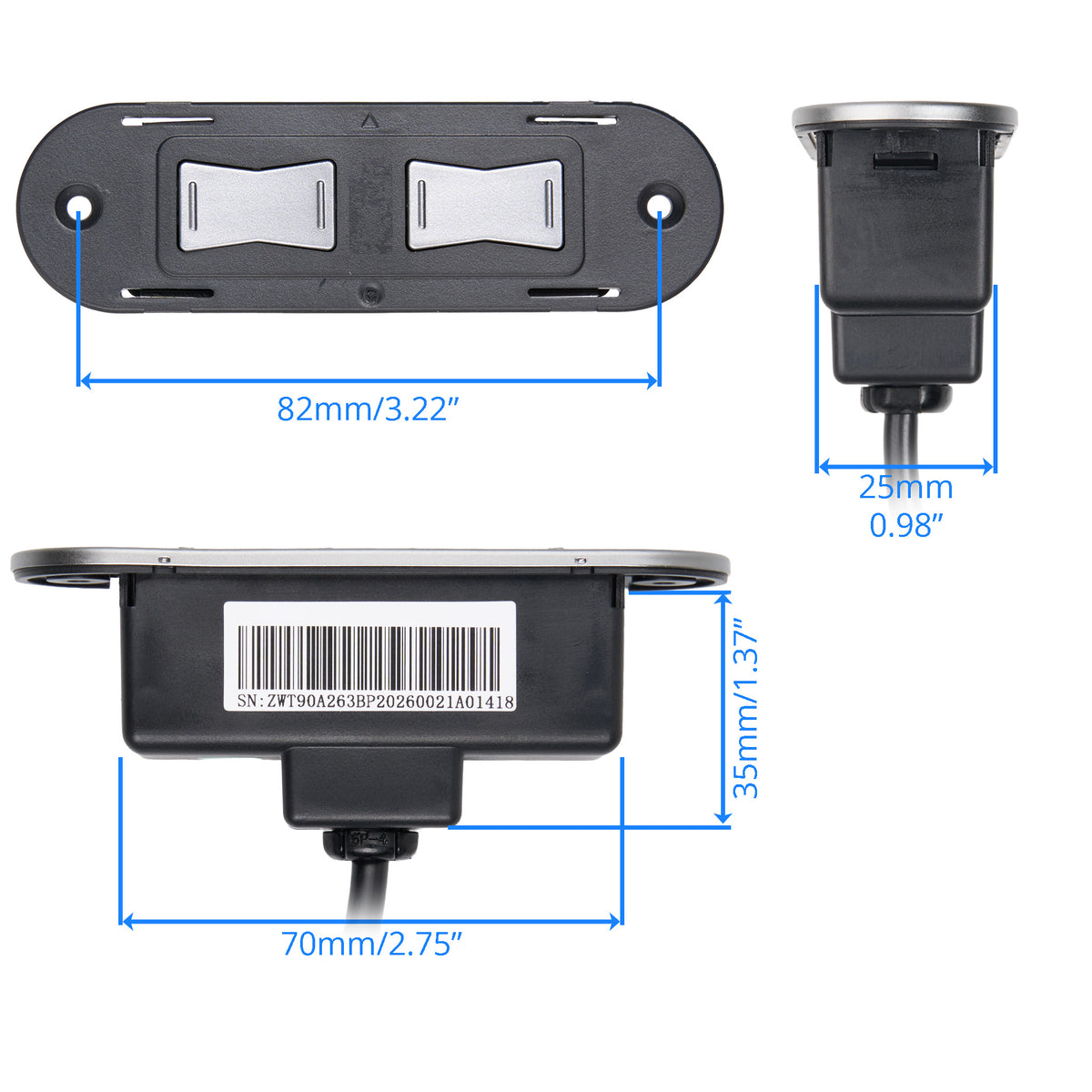 Mounting Block Dimensions of eMoMo HX90A 2 Button Switch for Lift Chair and Power Recliner with a 5-Pin Connector