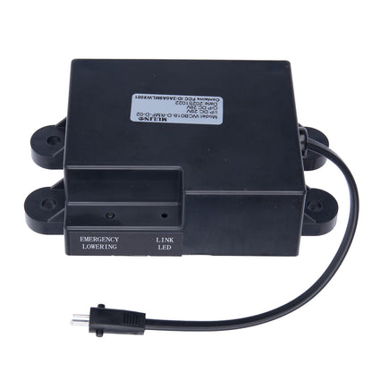 Black electronic component with label on a white background