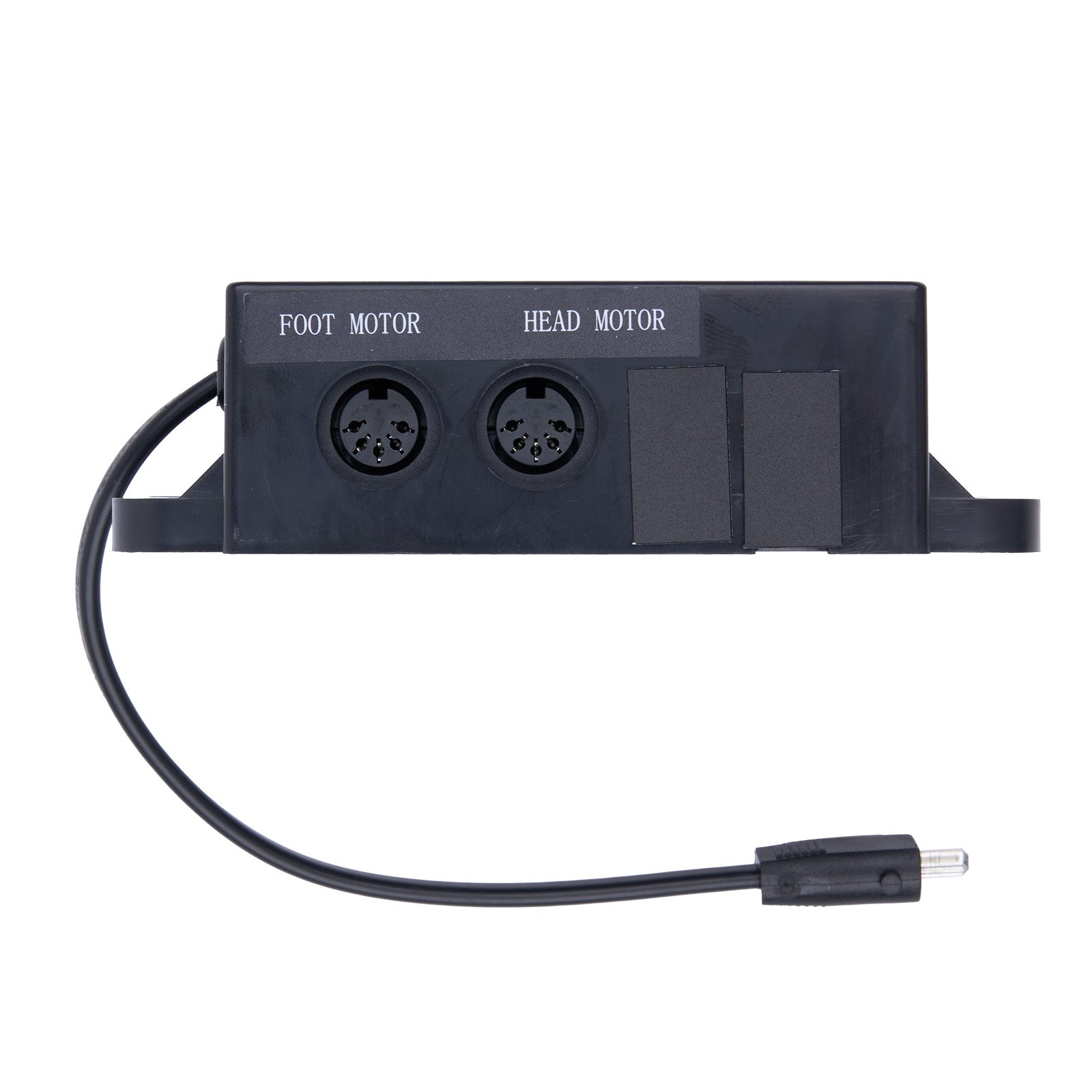 Black electronic component with two connectors labeled 'Foot Motor' and 'Head Motor' on a white background.
