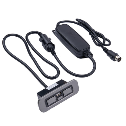 A black electronic adapter with a short cable, a rectangular inline module, and a smaller connector, shown on a plain white background.