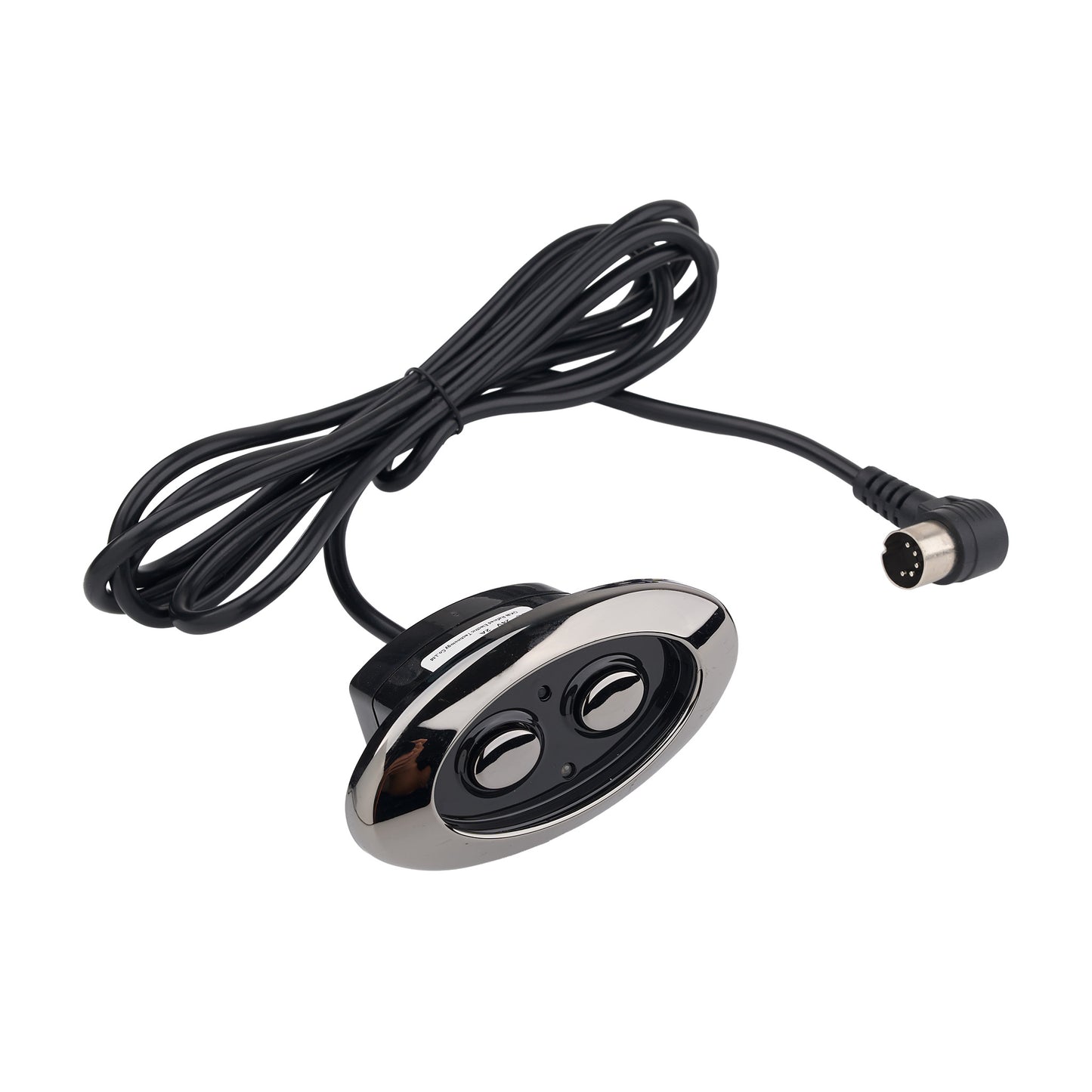 A black and silver car audio speaker module with a coiled black cable and a multi-pin connector plug, shown on a plain white background.