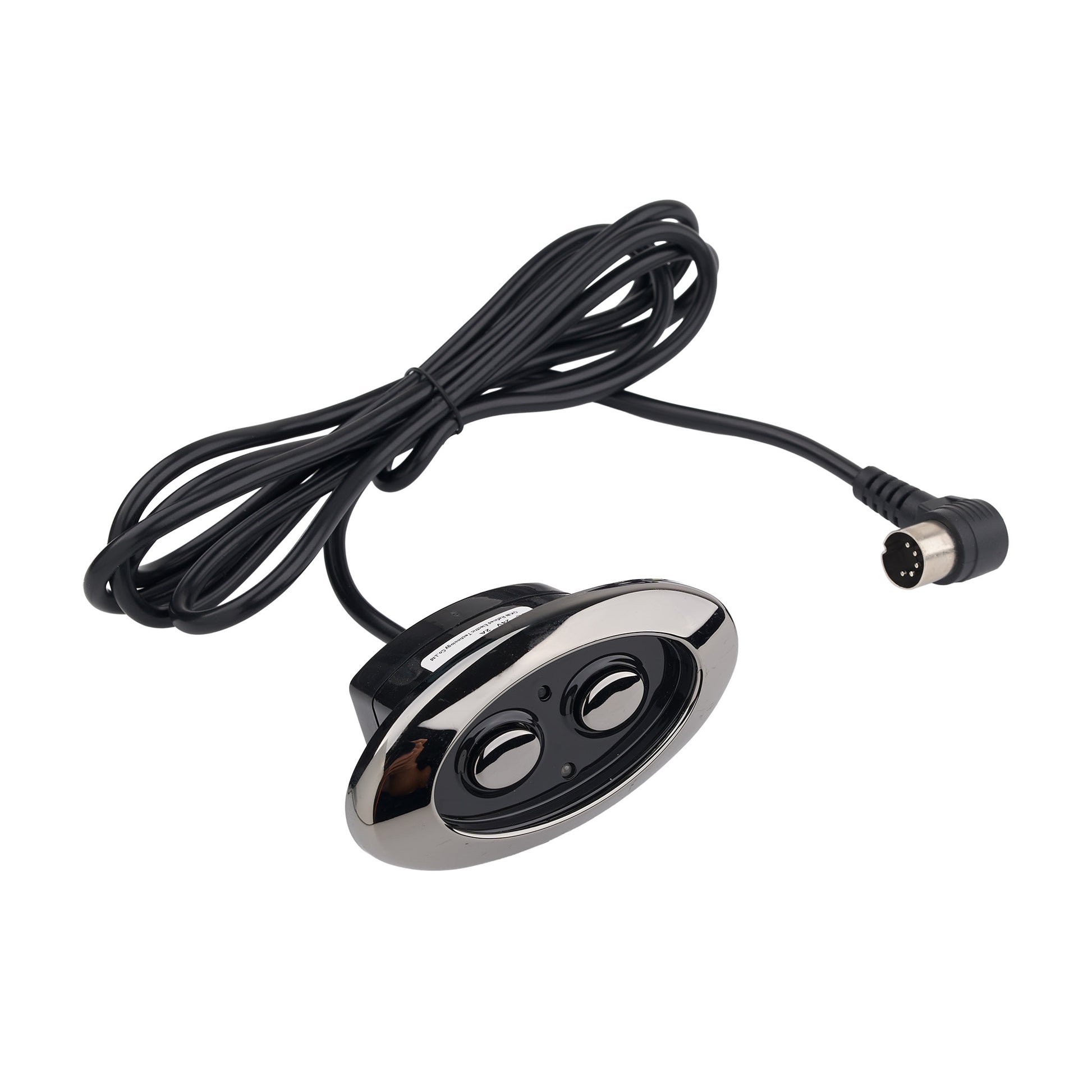 A black and silver car audio speaker module with a coiled black cable and a multi-pin connector plug, shown on a plain white background.
