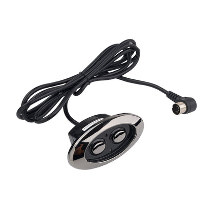 A black and silver car audio speaker module with a coiled black cable and a multi-pin connector plug, shown on a plain white background.