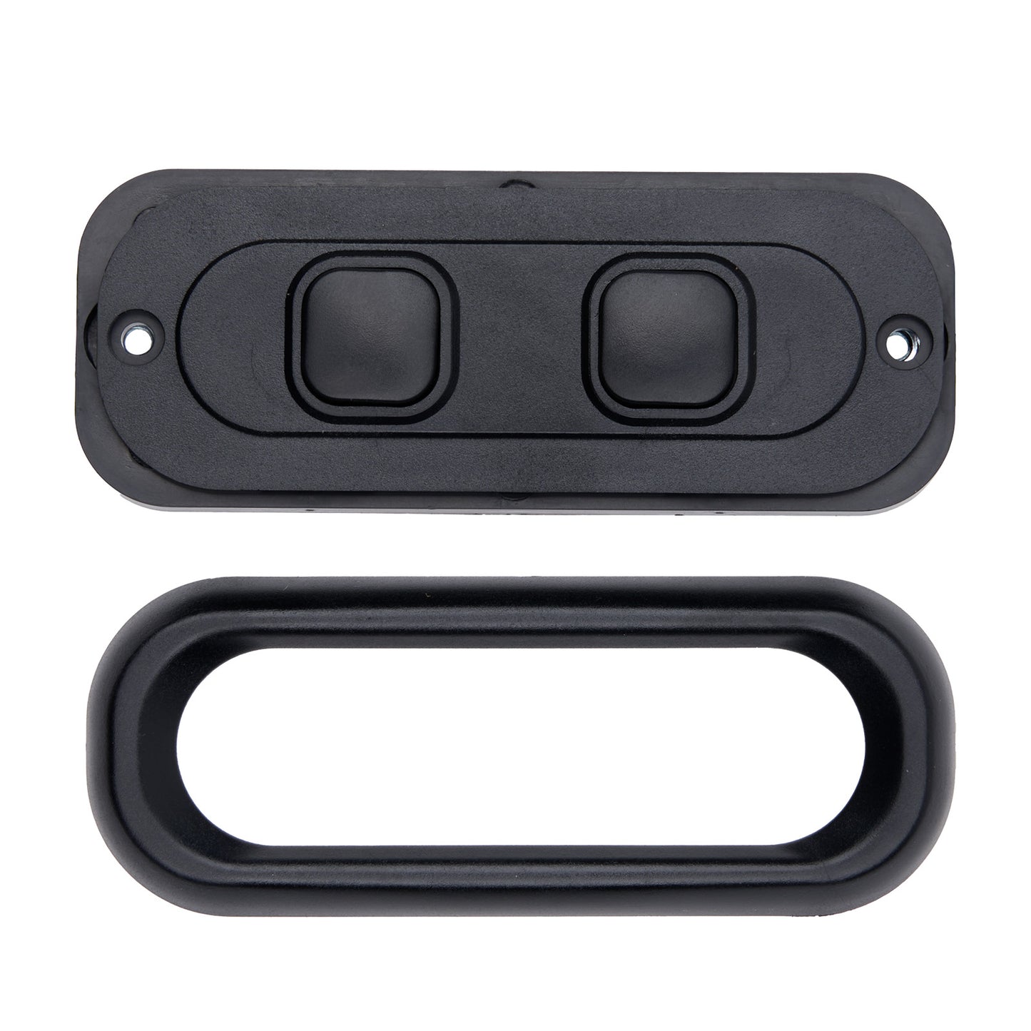 Two black metal handles on a white background