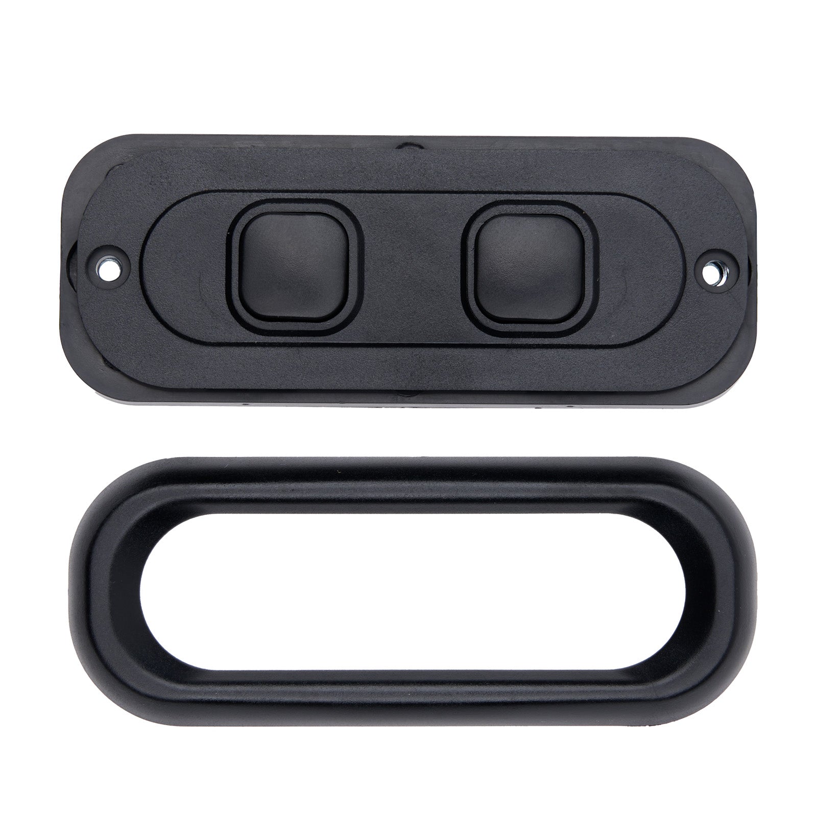 Two black metal handles on a white background