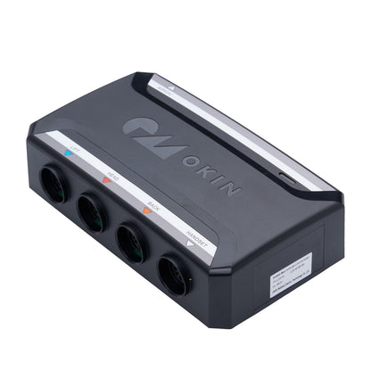 Black electronic device with OKIN branding on a white background