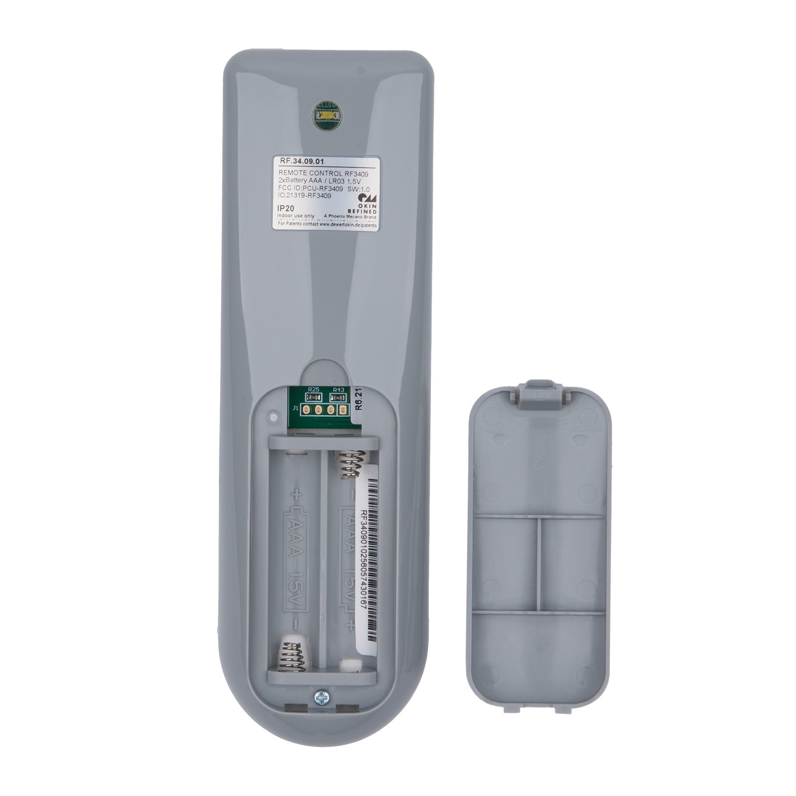 Gray electronic device with battery compartment on a white background