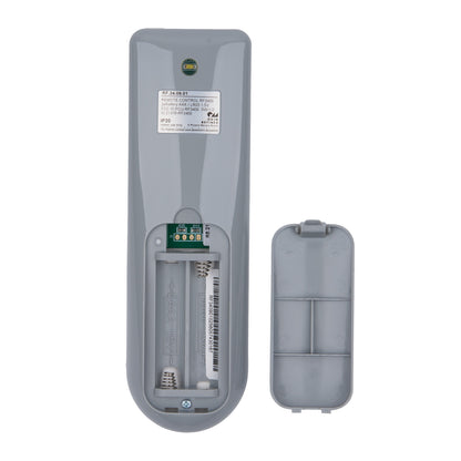 Gray electronic device with battery compartment on a white background