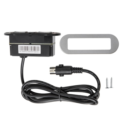 A black electrical adapter module with a coiled black power cord, a silver metal mounting plate, and two silver screws, shown on a plain white background.