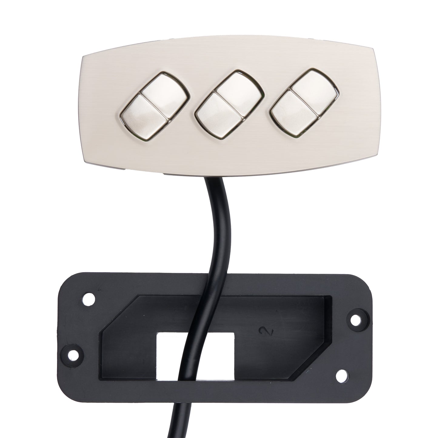 Control panel with three switches on a white background