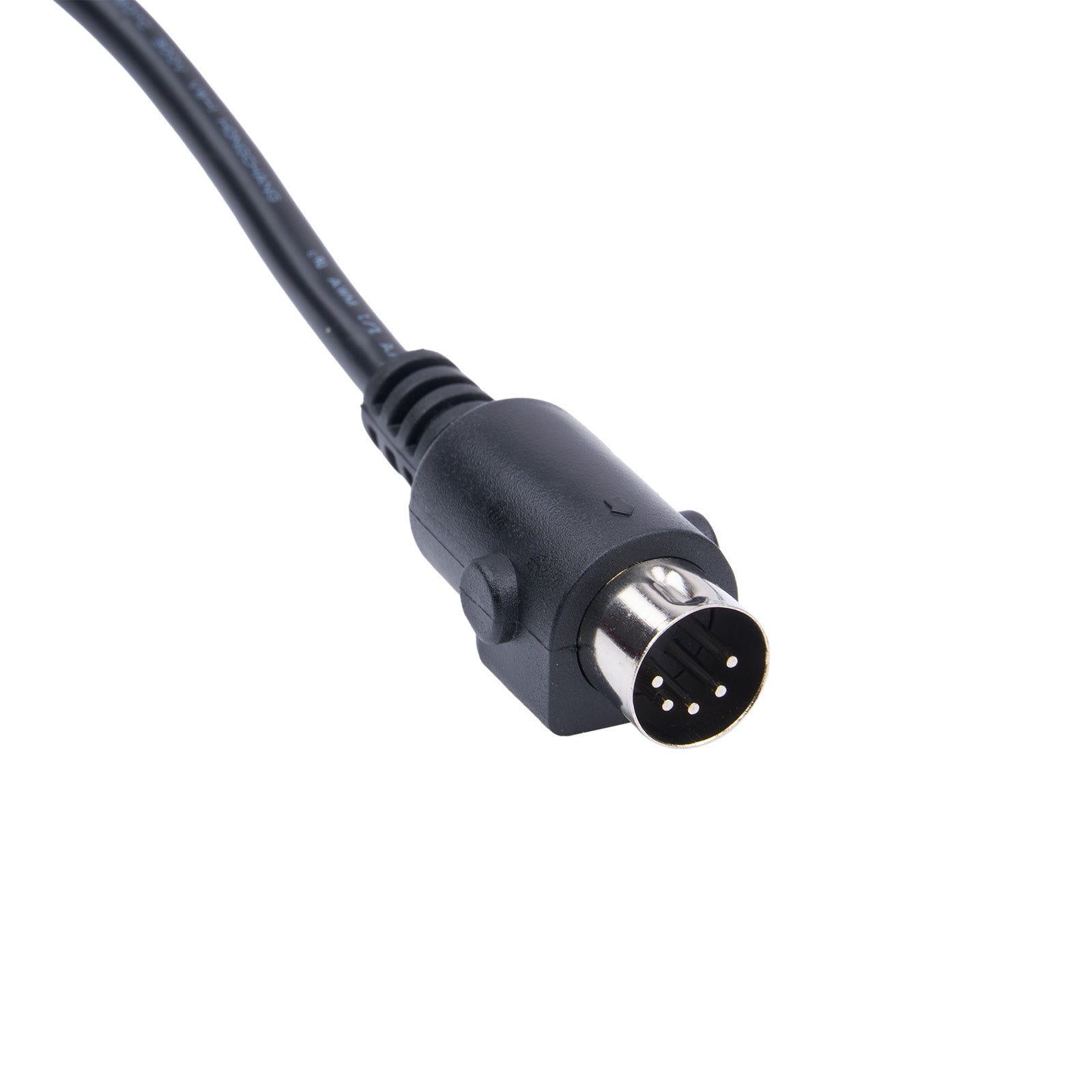 Black cable connector on a white background