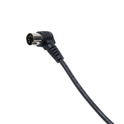 Black cable with a 90-degree connector on a white background