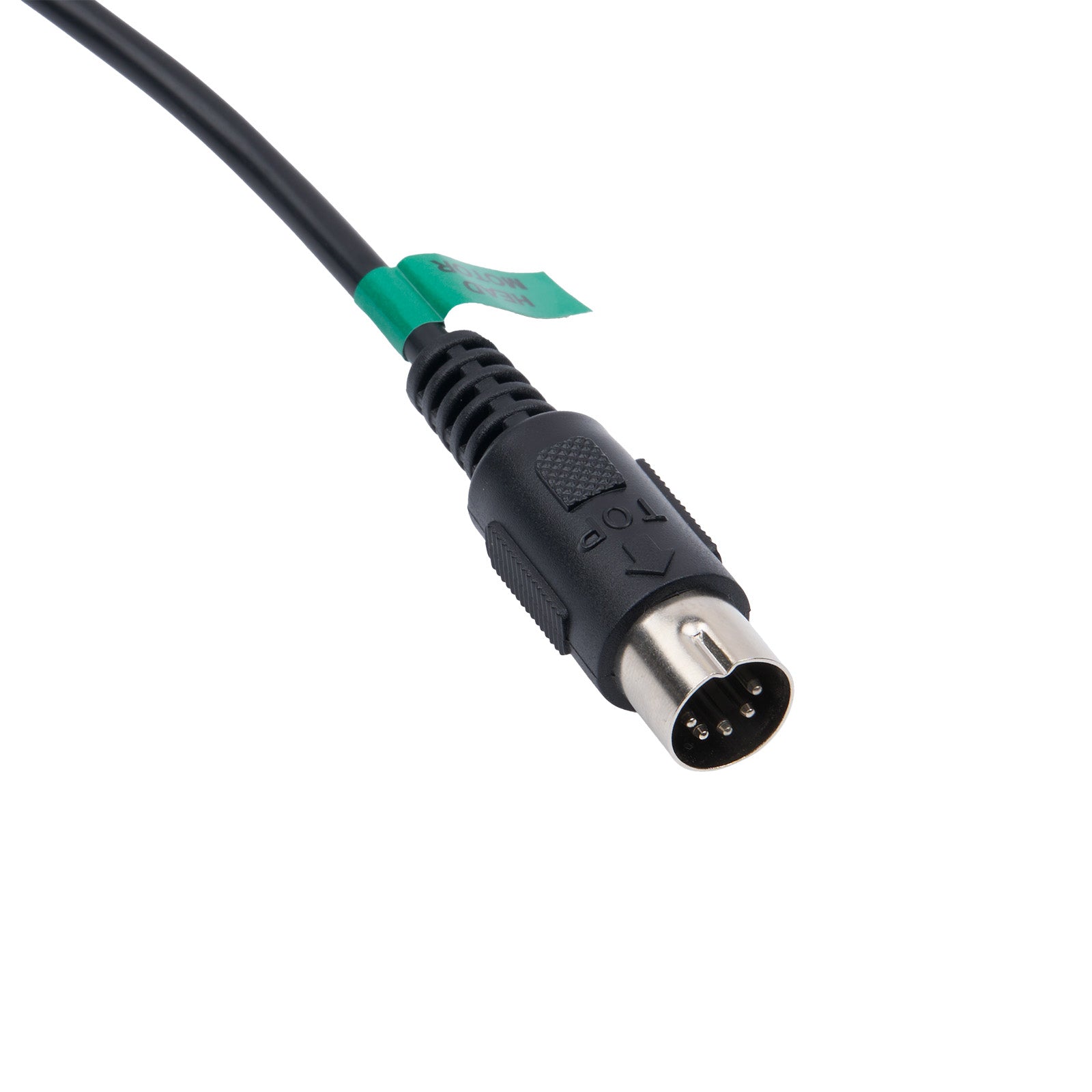 Black audio cable with a 3-pin connector on a white background