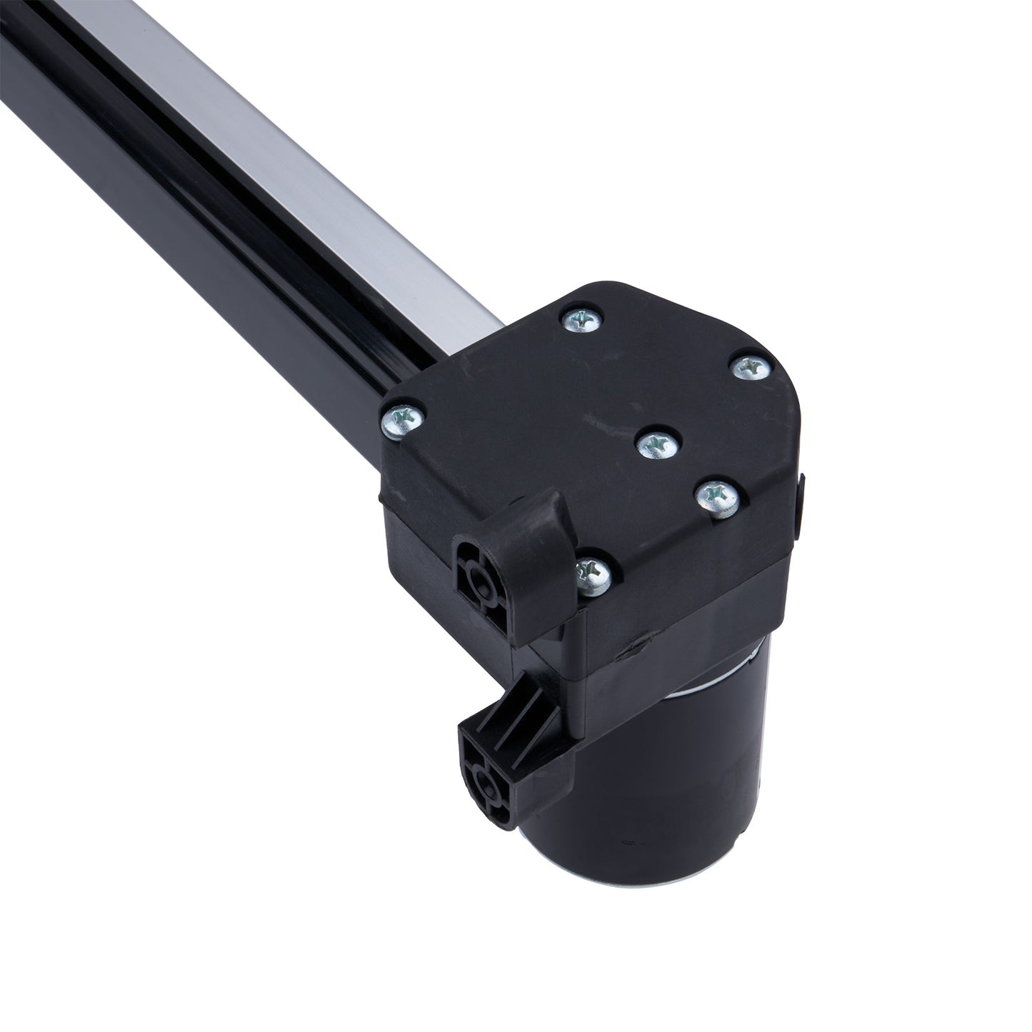 Black mechanical component with a white background