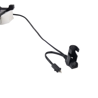 A black power adapter cable with a plug, connector, and mounting clip, shown on a plain white background.