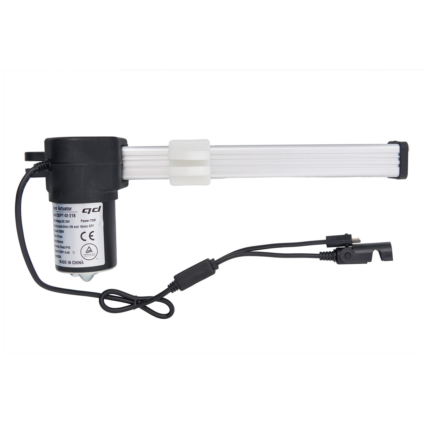 Black and white pump with visible branding on a white background