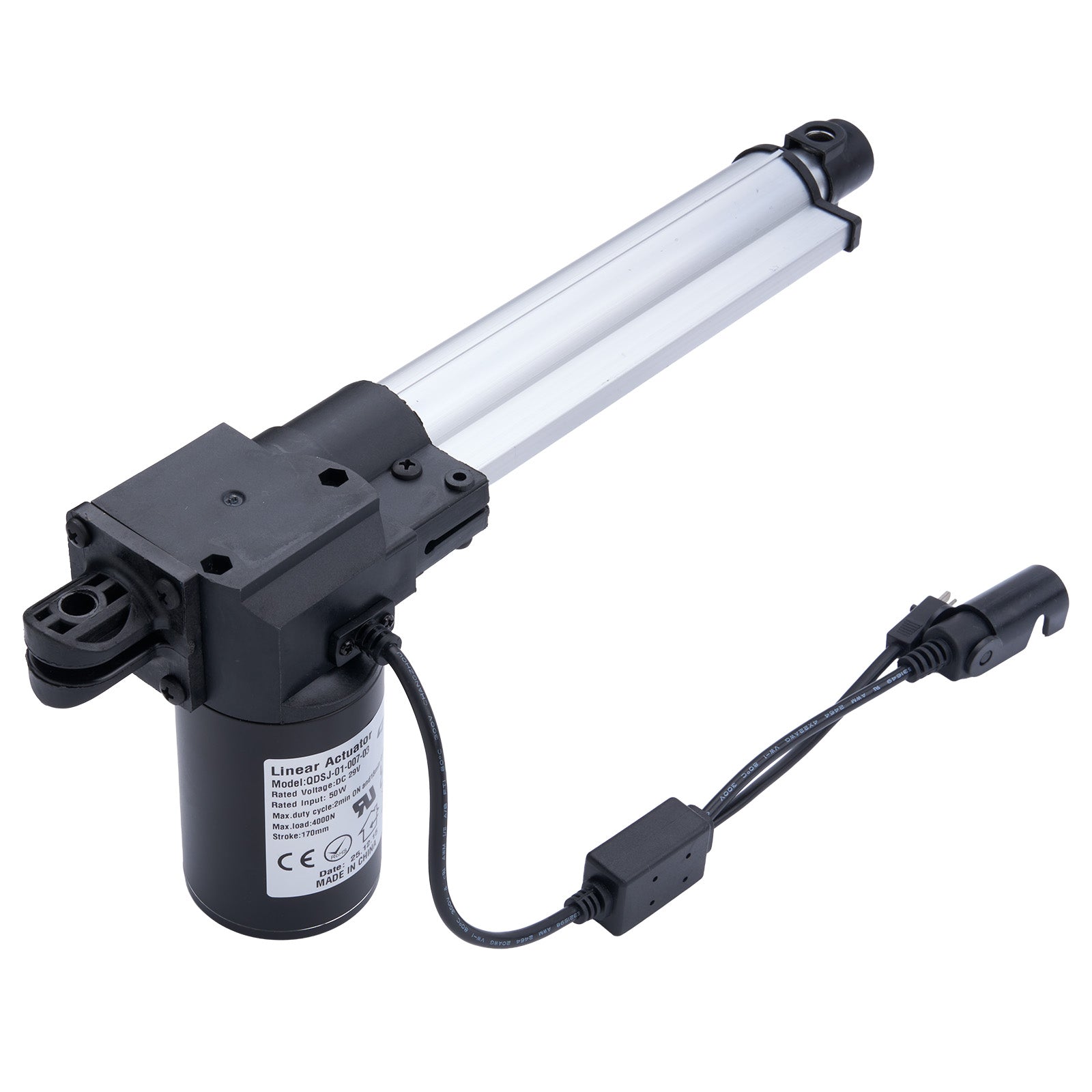 Linear actuator with cable on a white background