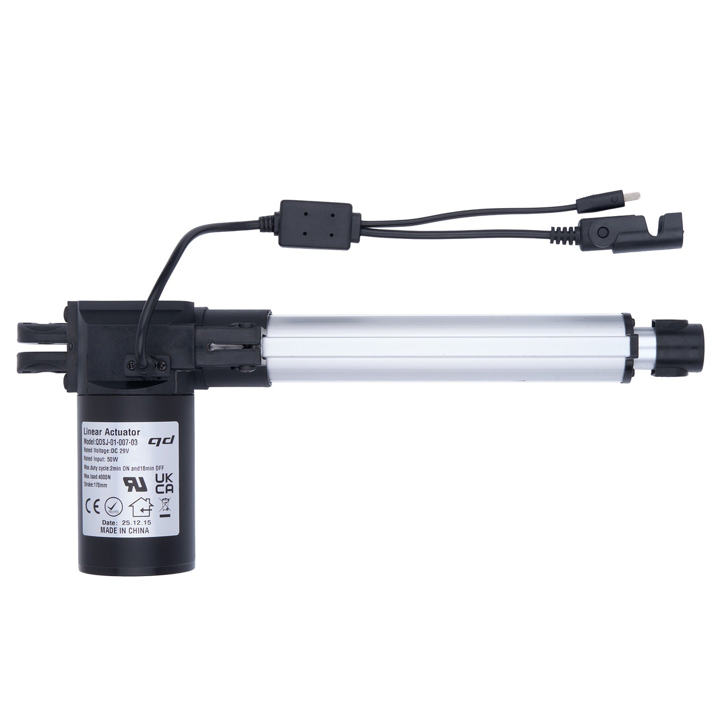 Linear actuator with cables on a white background