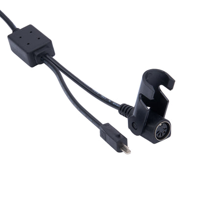 Black cable with connectors on a white background
