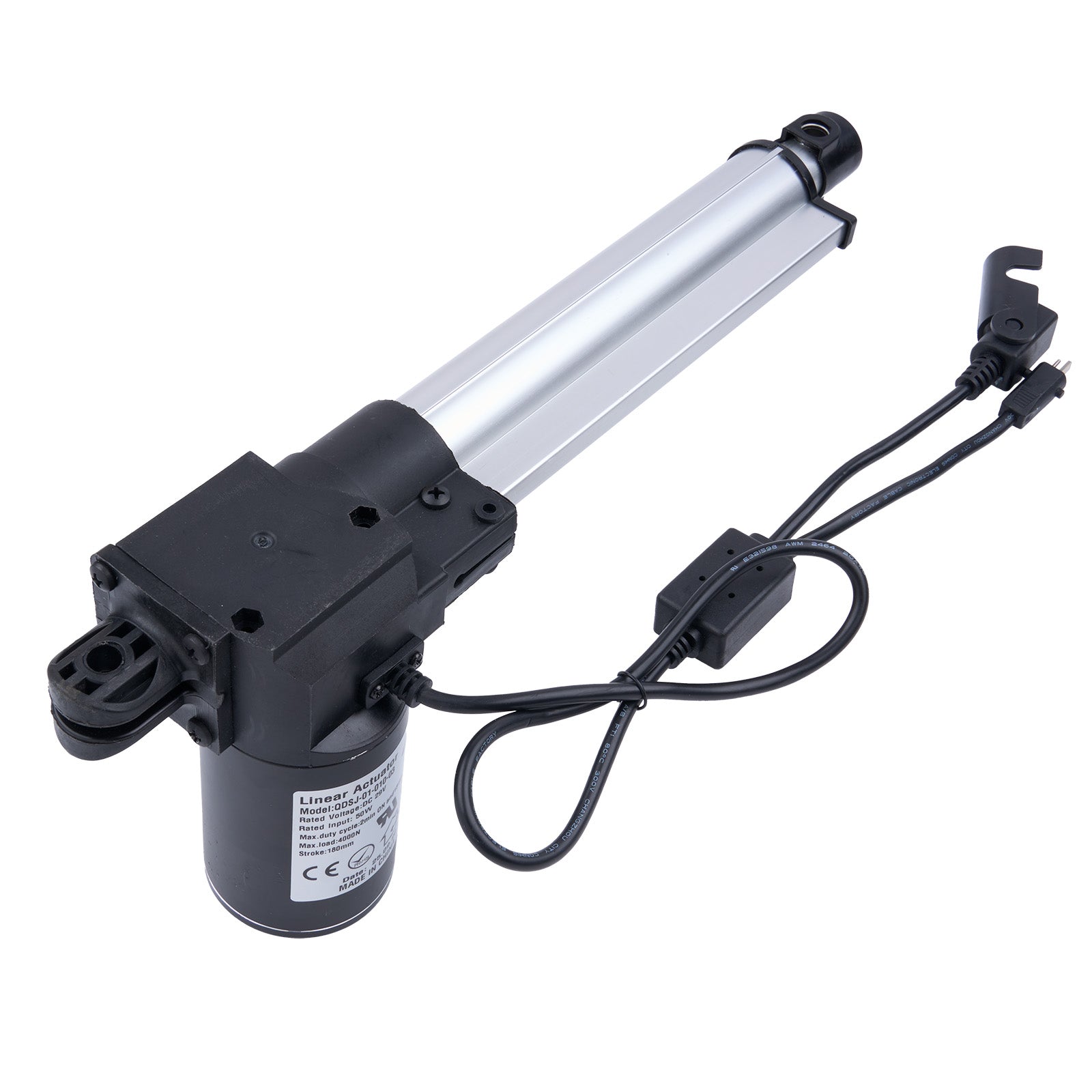 Linear actuator with cable on a white background