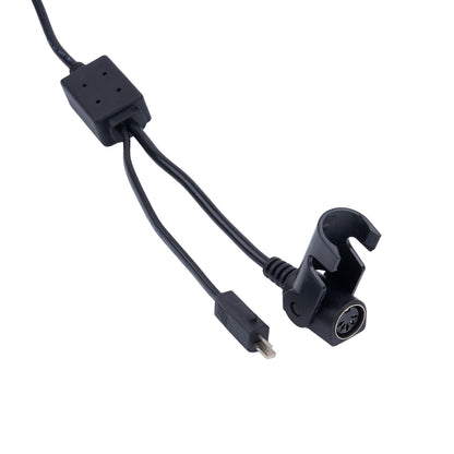 Black cable with connectors on a white background