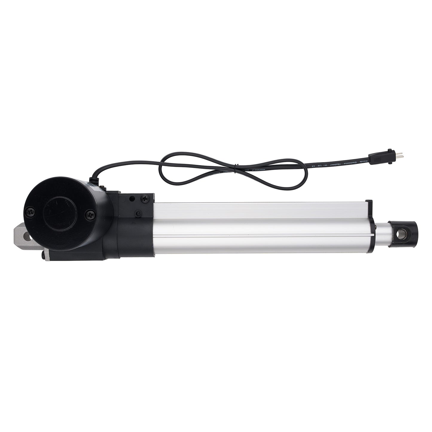 Linear actuator with black control knob and cable on a white background