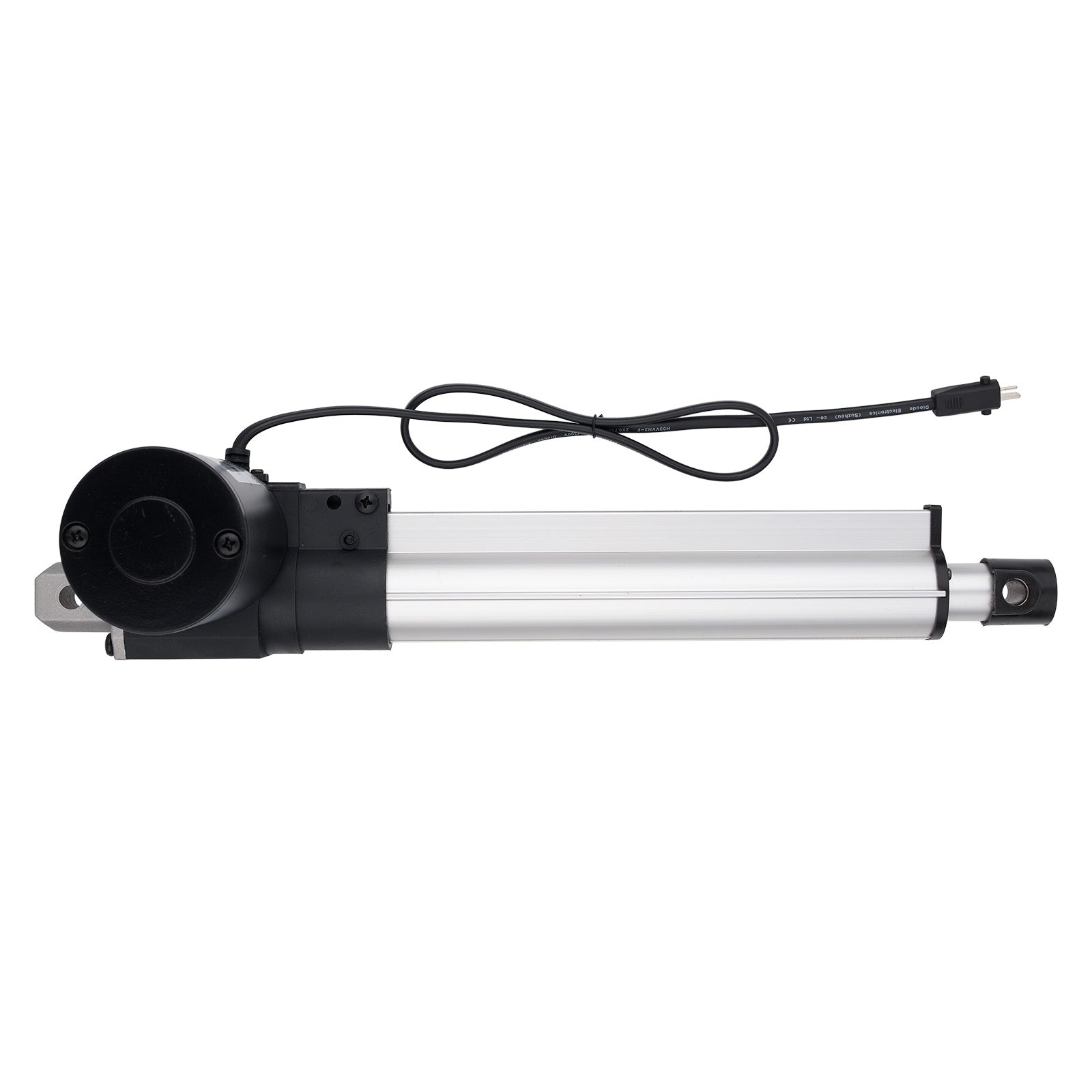 Linear actuator with black control knob and cable on a white background