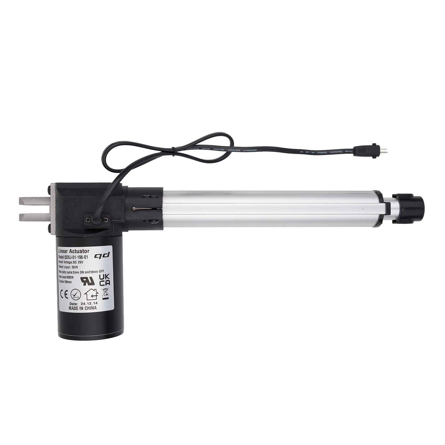 Linear actuator with cable on a white background