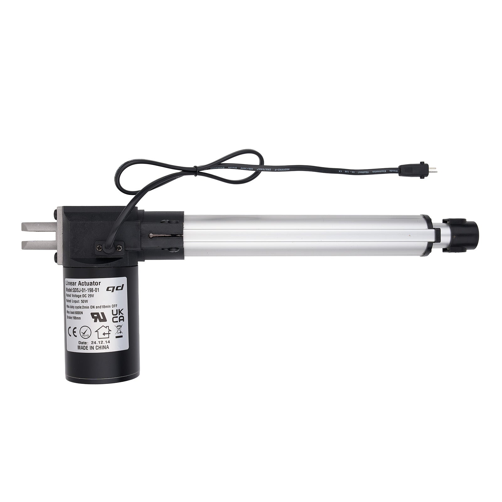 Linear actuator with cable on a white background