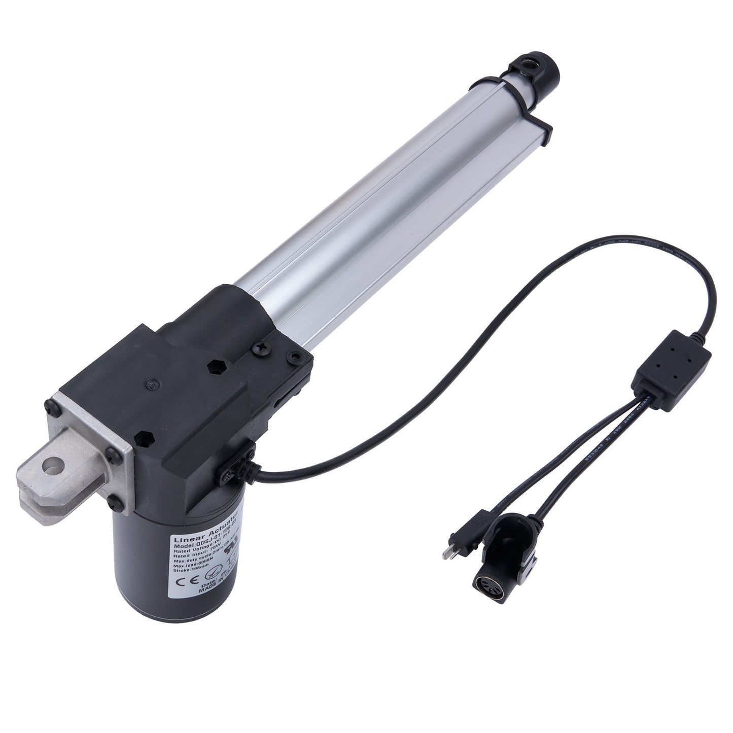 Linear actuator with cable on a white background
