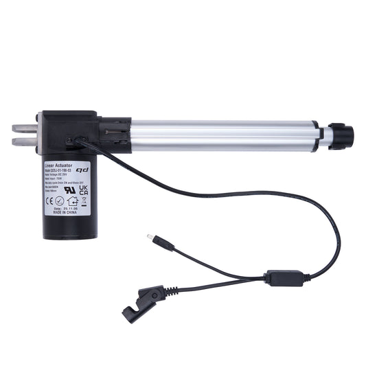 Linear actuator with wiring on a white background