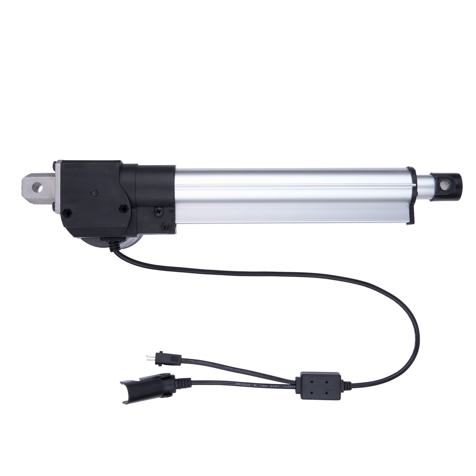 Linear actuator with wiring on a white background
