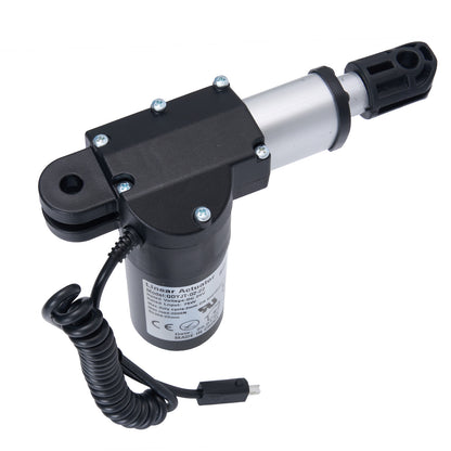 Electric linear actuator with coiled cable on white background